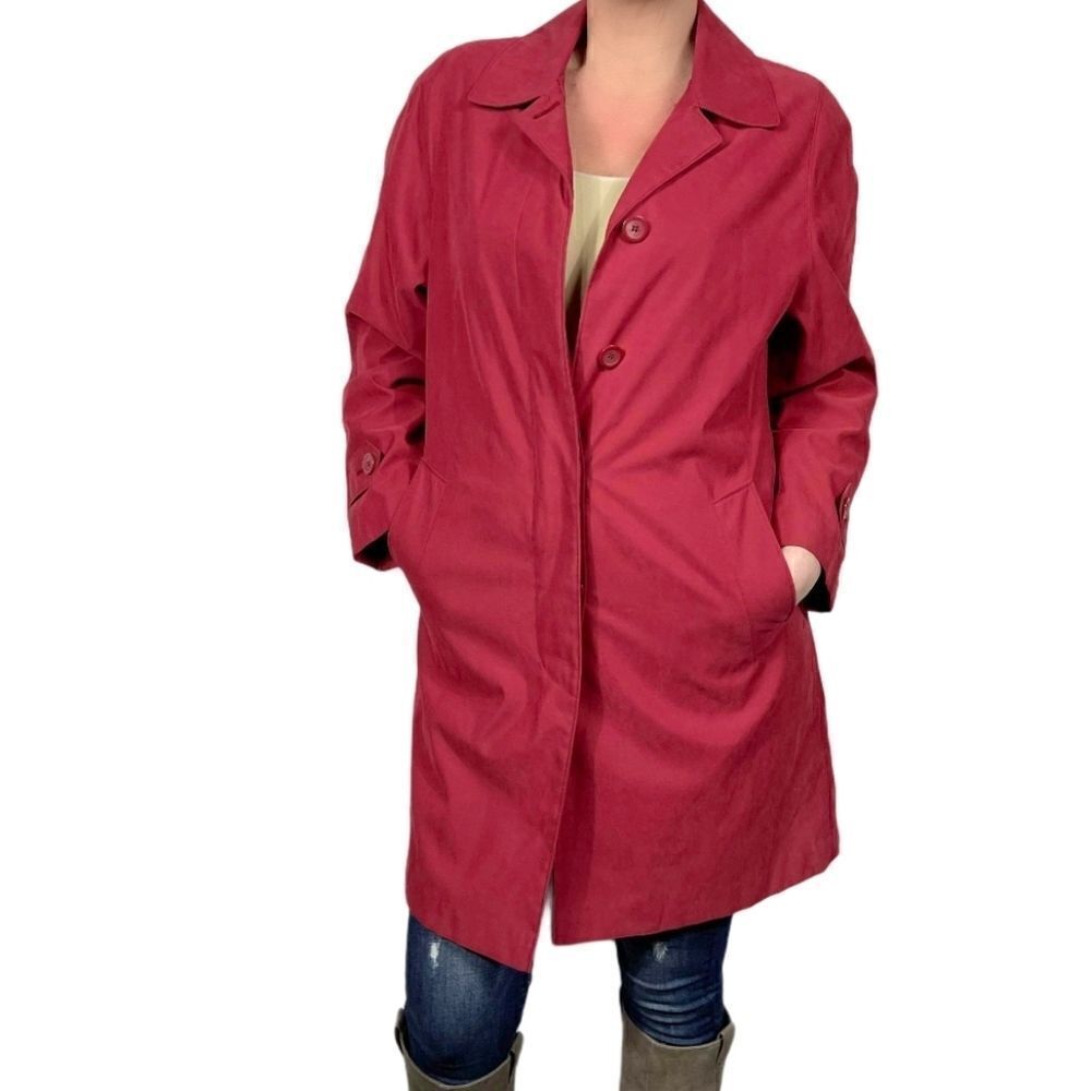 London Fog Red Suede Button Up Trench Coat